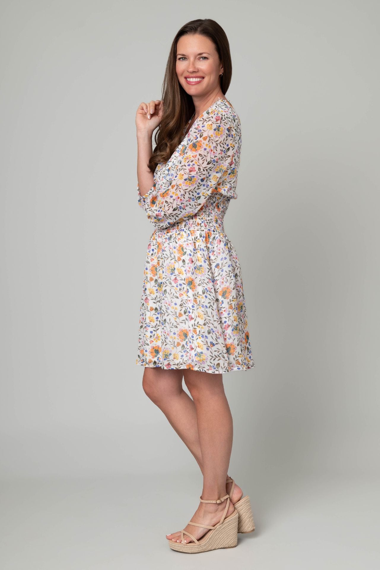 Chiffon Surplice Smocked Dress