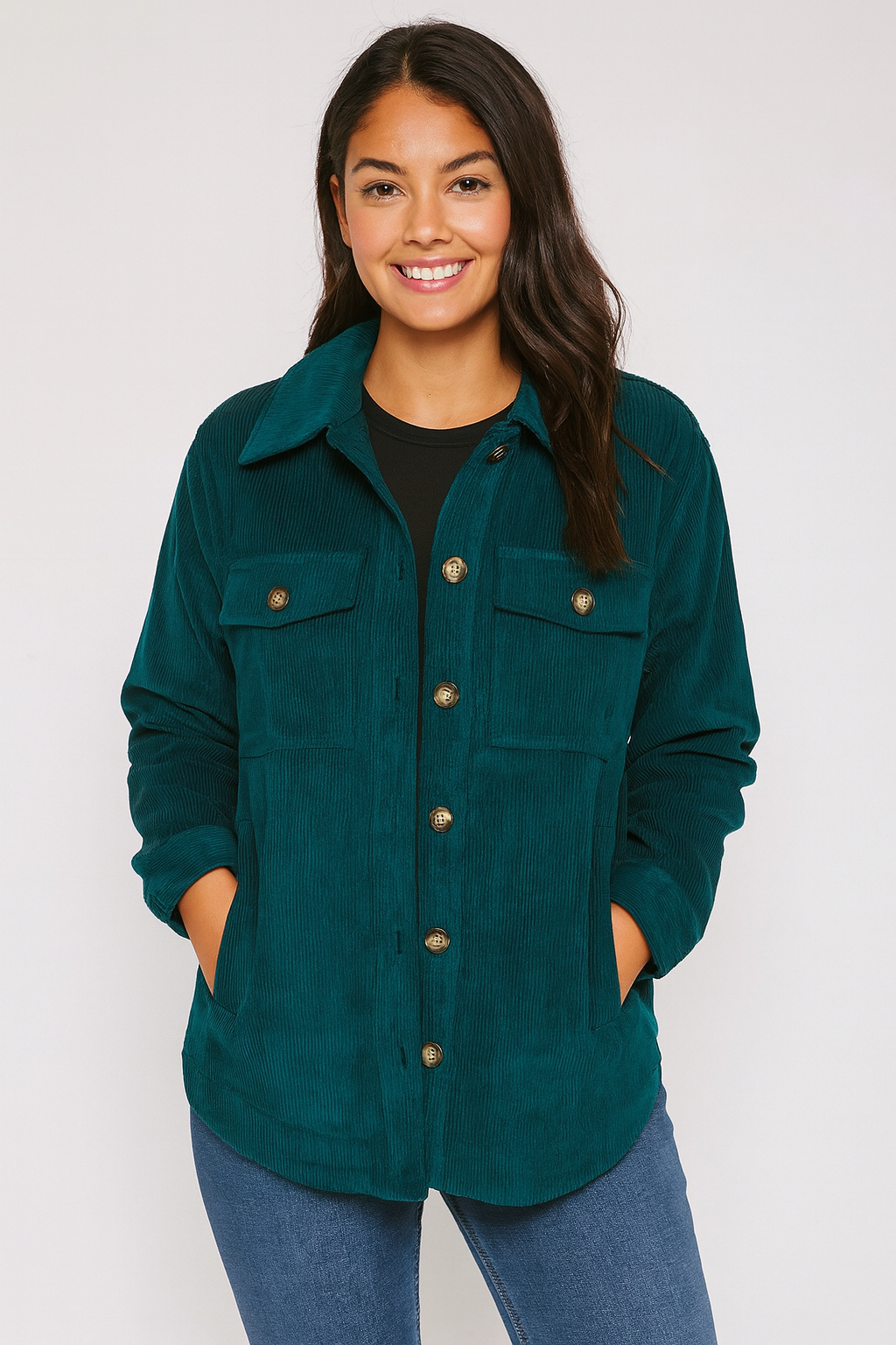 Pine Apparel Corduroy Button Front Shacket