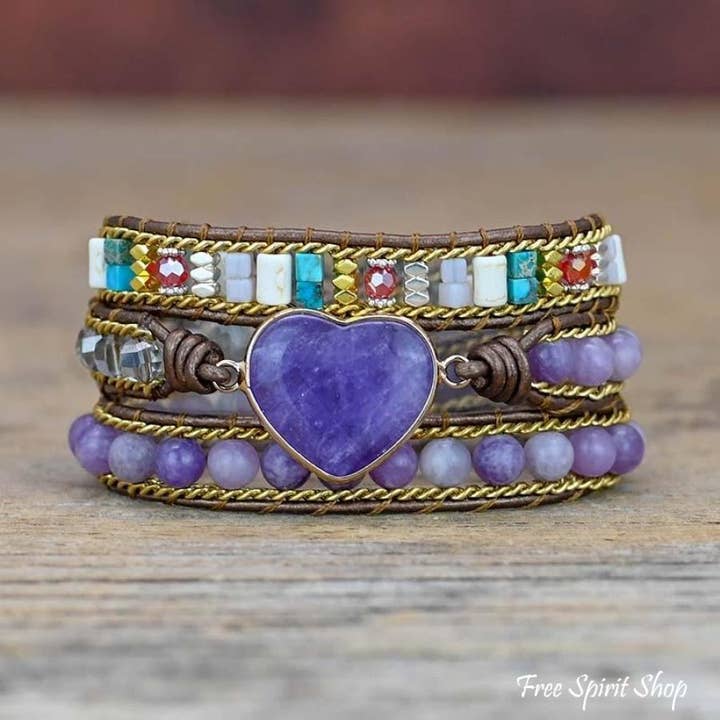Free Spirit Amethyst Heart Wrap Bracelet
