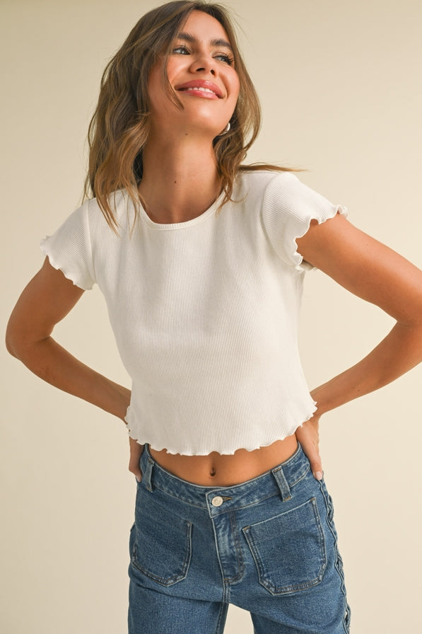 Miou Muse Mini Waffle Short Sleeve Top