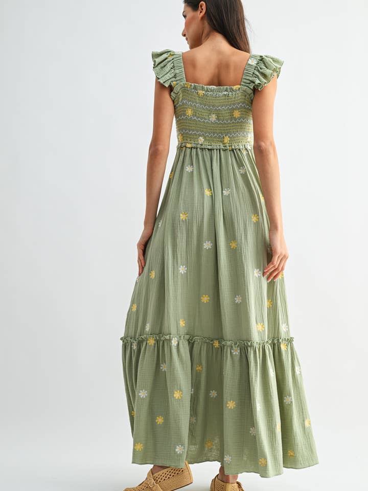 Camellia Floral Embroidered Maxi Dress