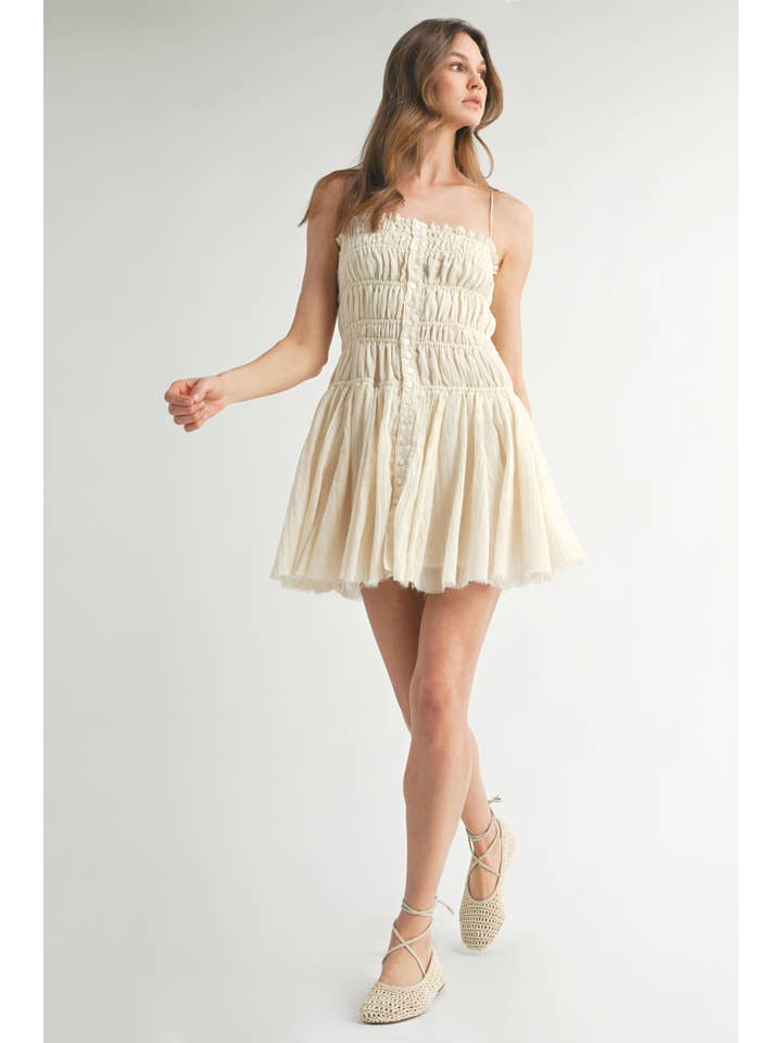 Endless Blu Cinched Ruffle Mini Dress