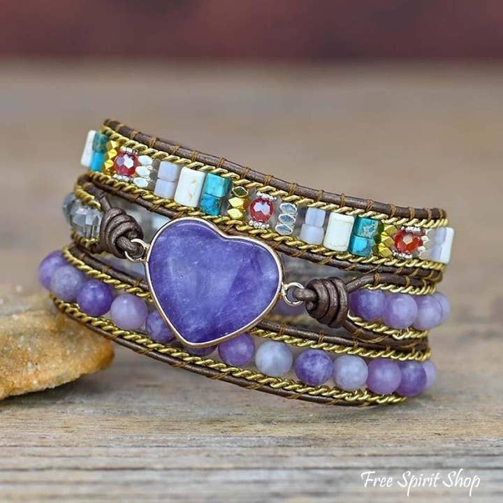 Free Spirit Amethyst Heart Wrap Bracelet