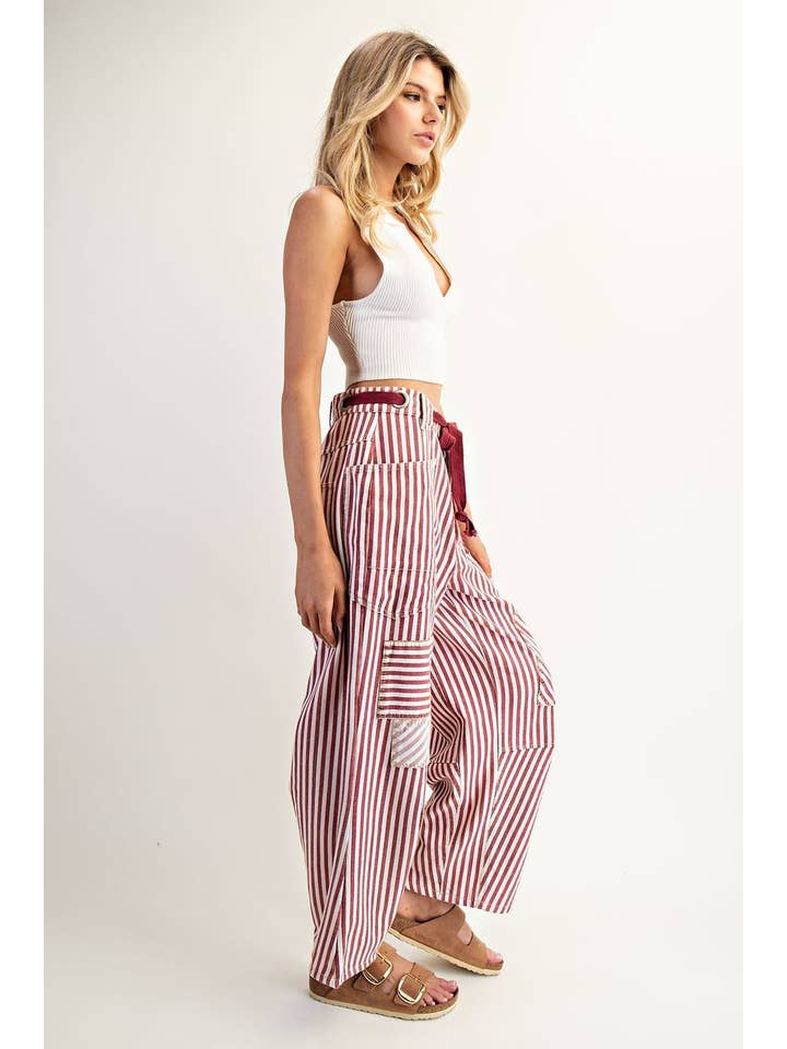 Striped Drawstring Barrel Pants