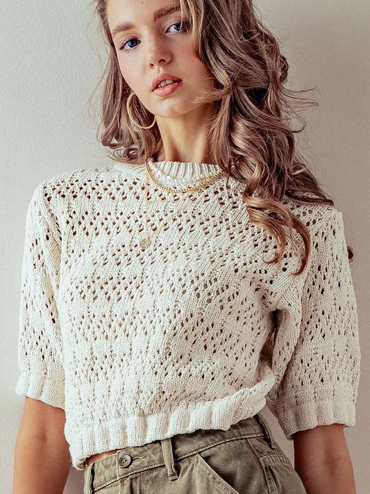 Promesa Hollow Out Crochet Knit Top