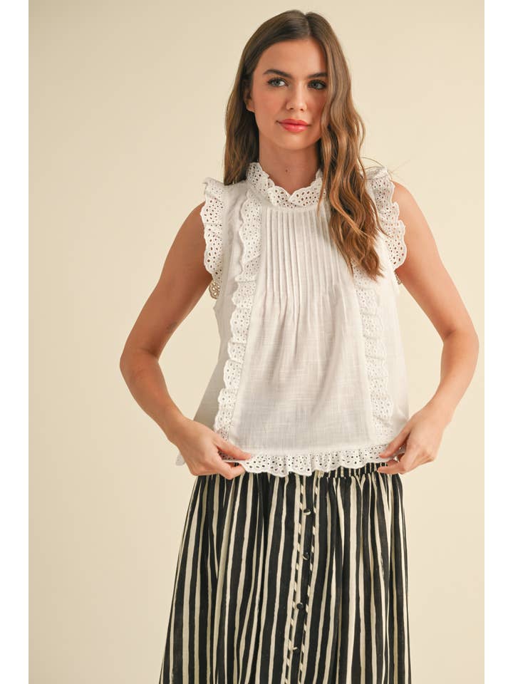 Miou Muse Eyelet Ruffle Trim Blouse