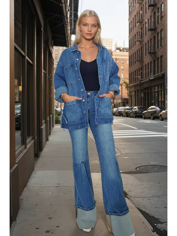 Wisteria Lane Side Tie Oversized Denim Jacket