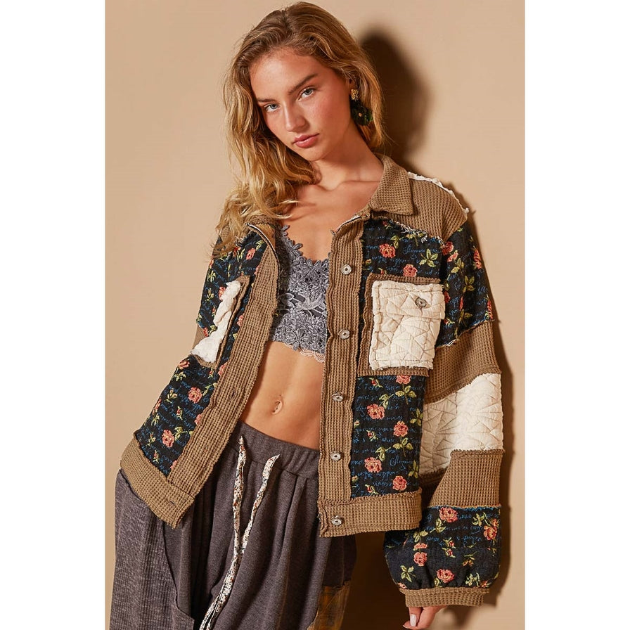 POL Vintage Washed Color Block Jacket