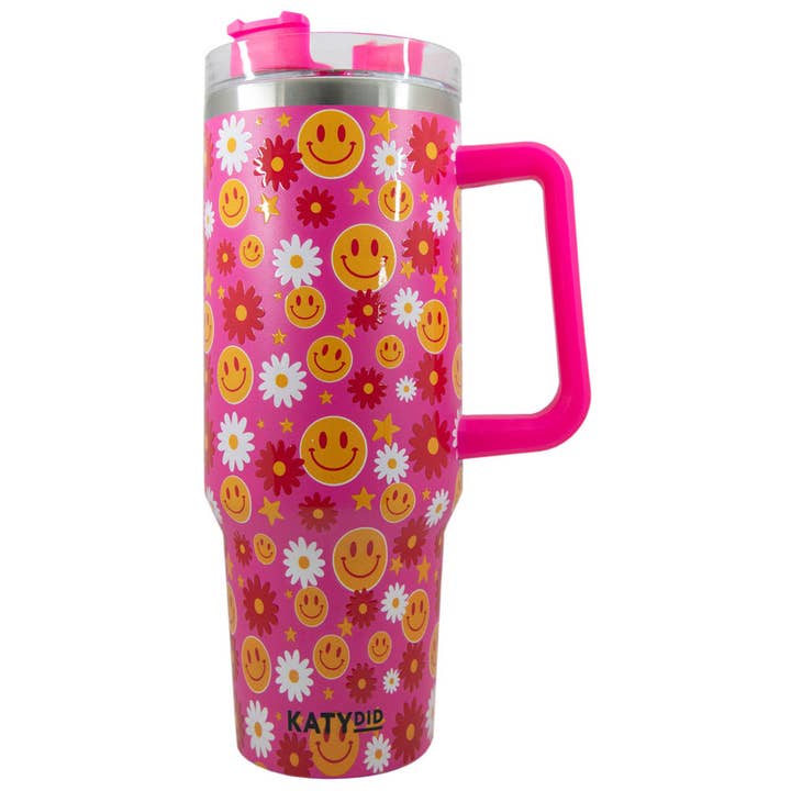 Floral Smiley Face Tumbler