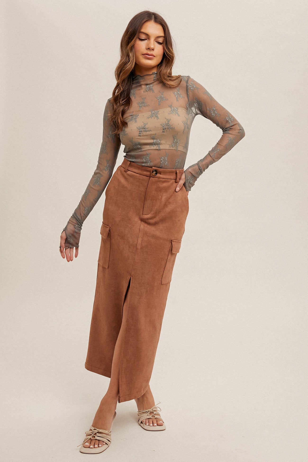 Hem & Thread Mock Neck Lace Top