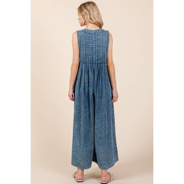Denim Pleated Jumpsuit