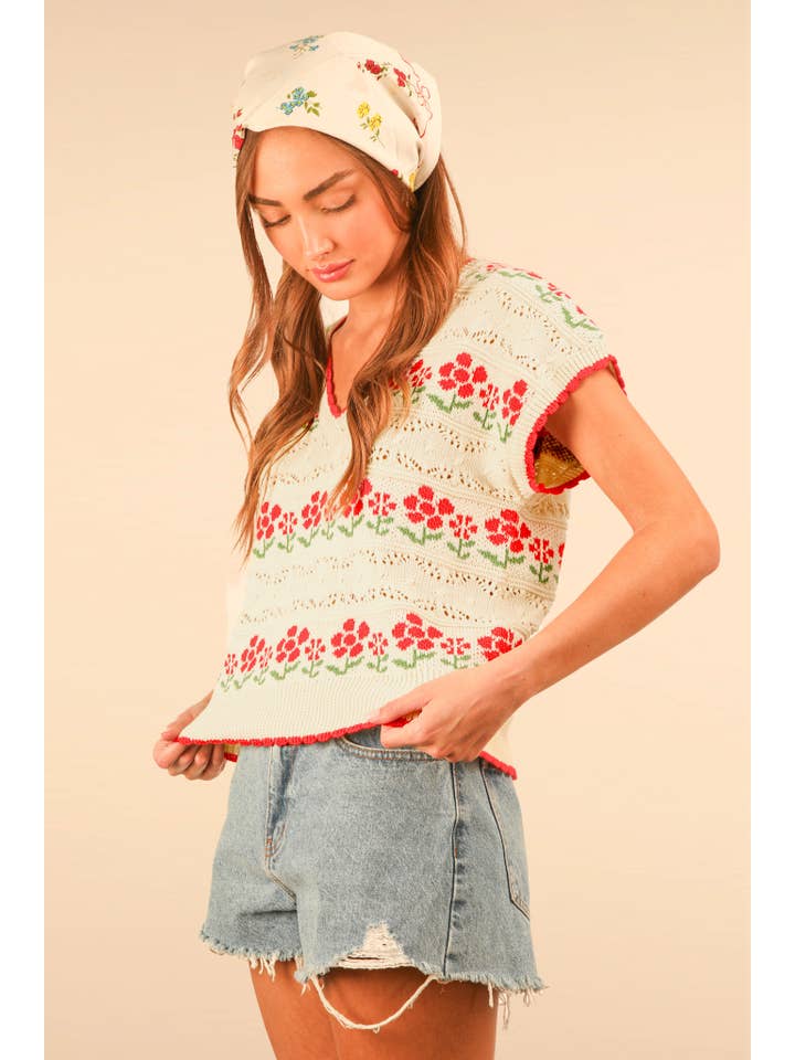 Very J Floral Knit Sweater