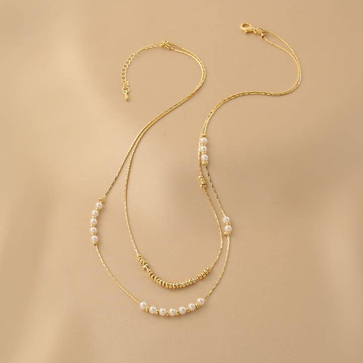 White & Gold Beaded Necklace