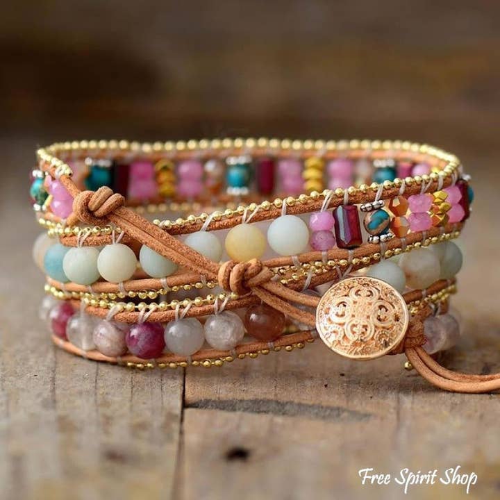 Free Spirit Rose Quartz Heart Wrap Bracelet
