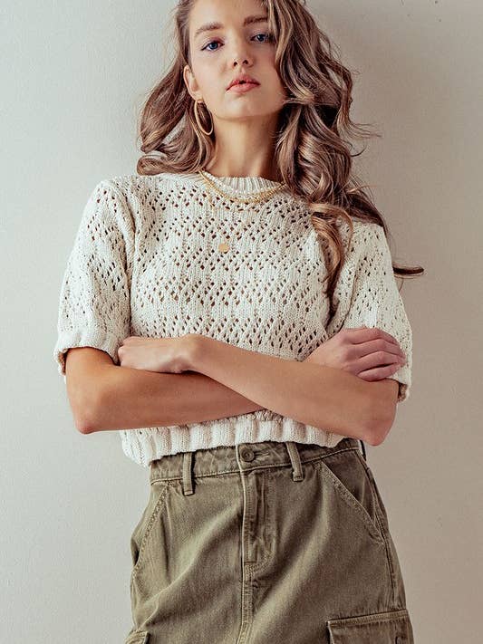 Promesa Hollow Out Crochet Knit Top