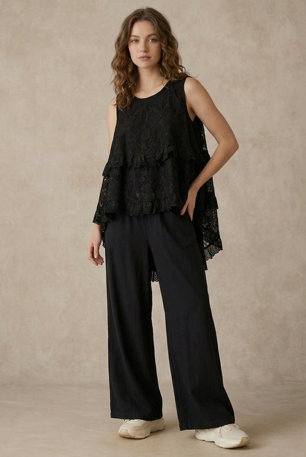 High-Low Layered Lace Top