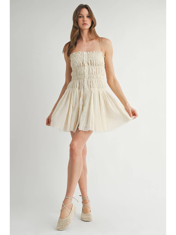 Endless Blu Cinched Ruffle Mini Dress