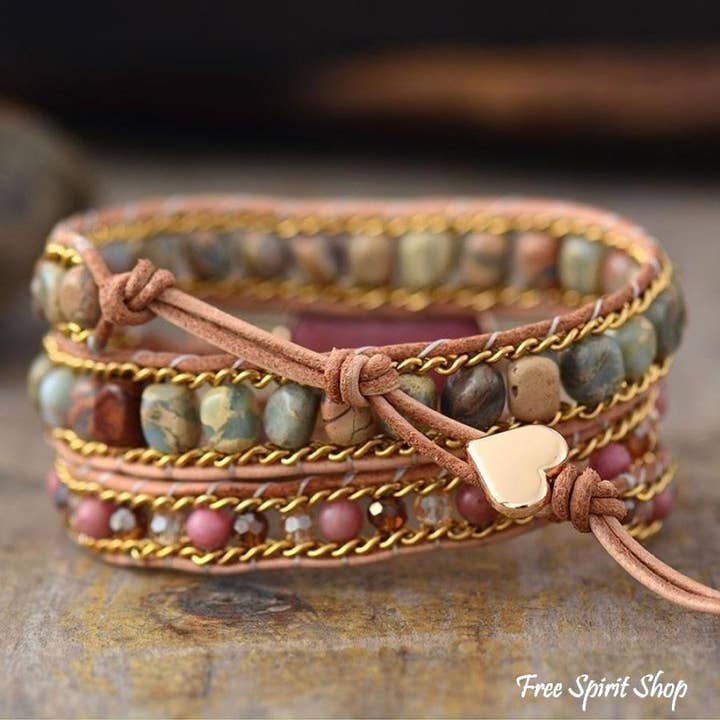 Free Spirit Rhodonite & Jasper Wrap Bracelet