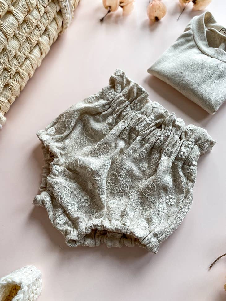 Petite Evelina Embroidered Linen Flowers Baby Bloomers