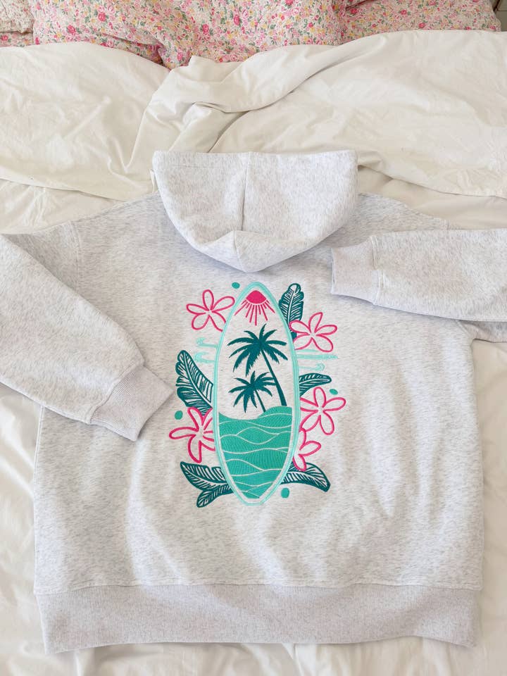 Sunkissed Coconut Surfing The Waves Embroidered Hoodie