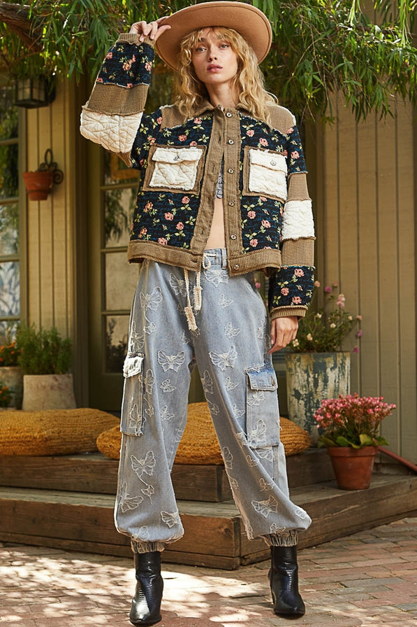 POL Vintage Washed Color Block Jacket
