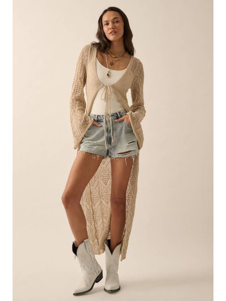Promesa Pointelle Crochet Knit Cardigan