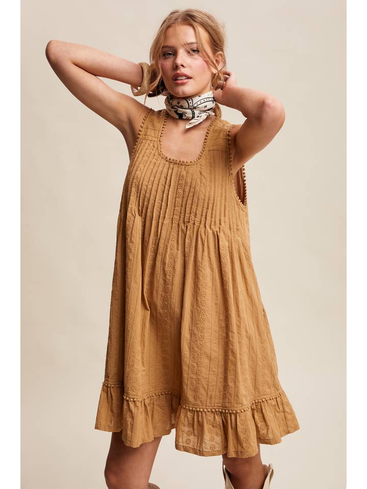 pintuck mini dress Embroidered Pintuck Mini Dress L