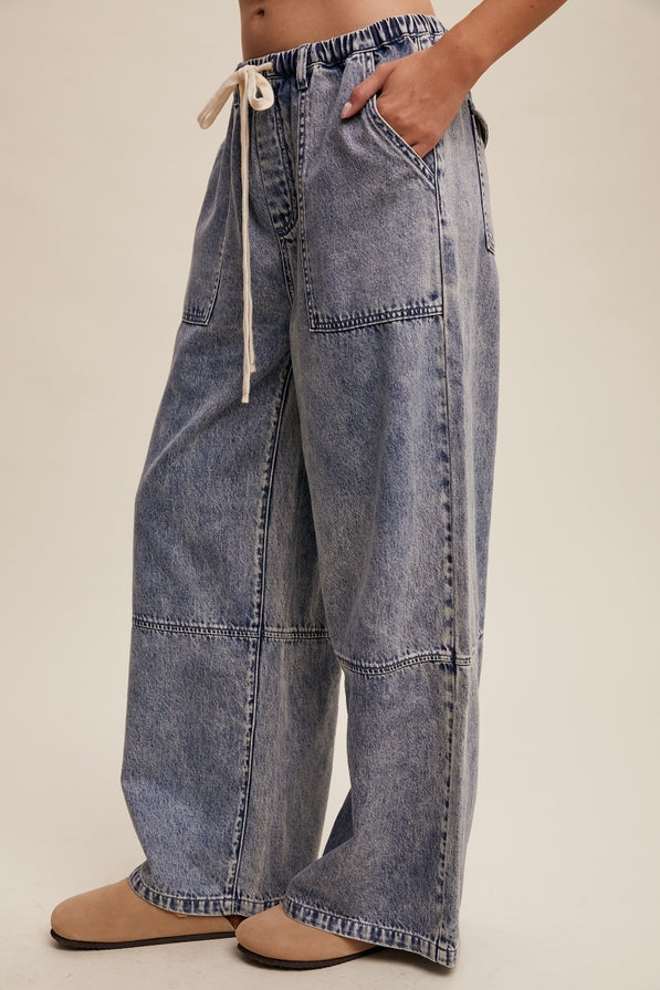 Listicle Wide Leg Denim Drawstring Pants