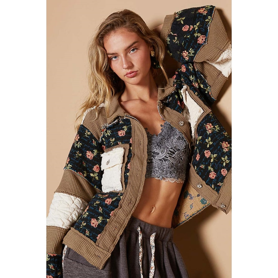 POL Vintage Washed Color Block Jacket