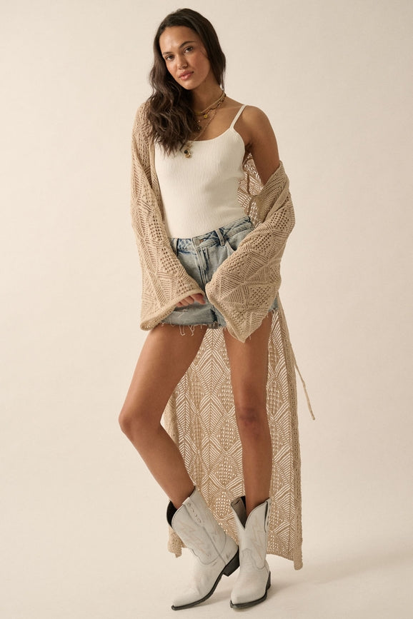 Promesa Pointelle Crochet Knit Cardigan