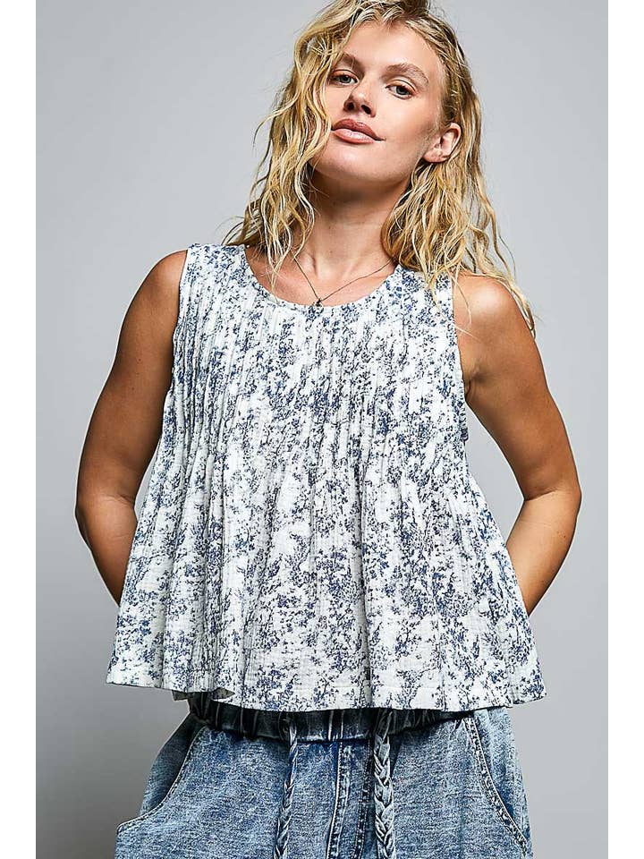 POL Pintuck Floral Sleeveless Top