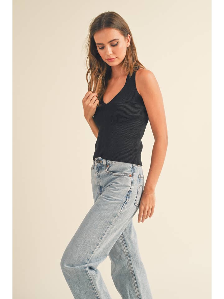 Miou Muse Metallic Knitted Cross Back Top