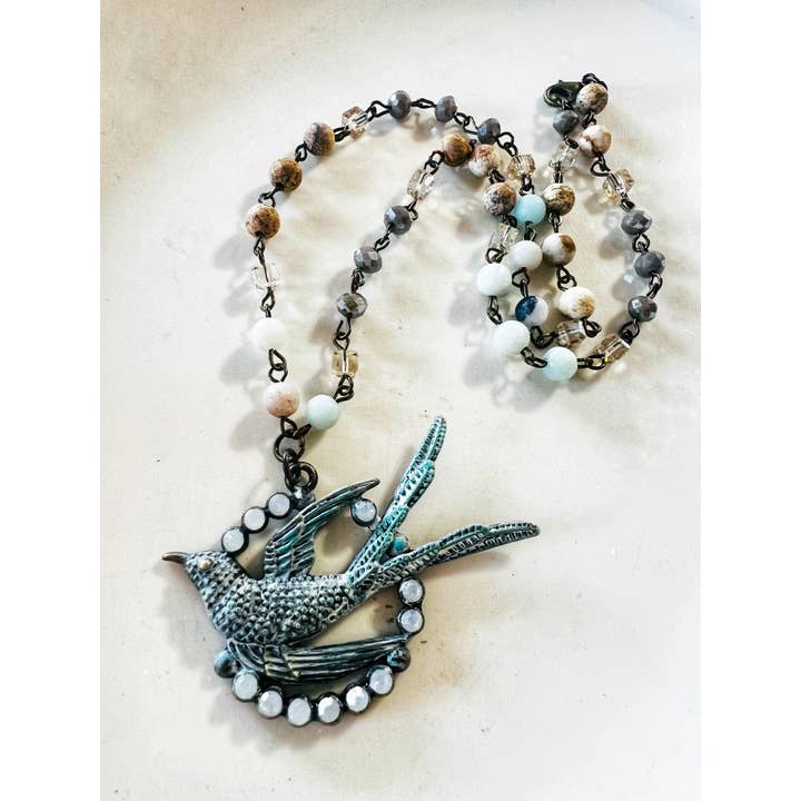 Fly Away Sparrow Beaded Chain Necklace