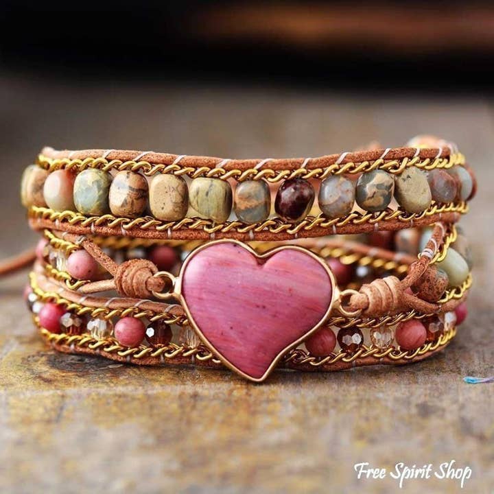 Free Spirit Rhodonite & Jasper Wrap Bracelet