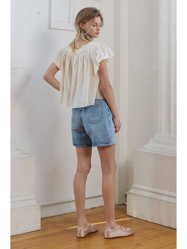 Lace Trim Pintuck Blouse