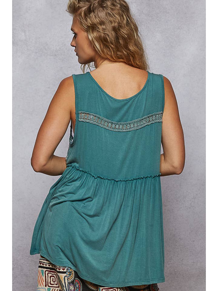 POL Sleeveless V Neck Babydoll Top