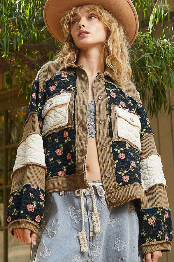 POL Vintage Washed Color Block Jacket