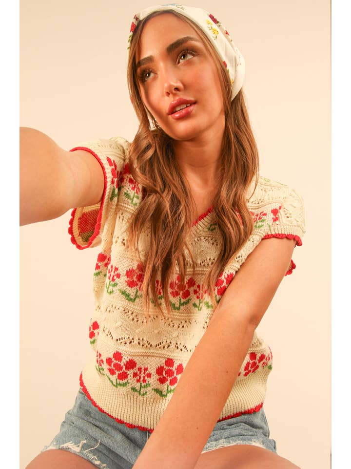 Very J Floral Knit Sweater