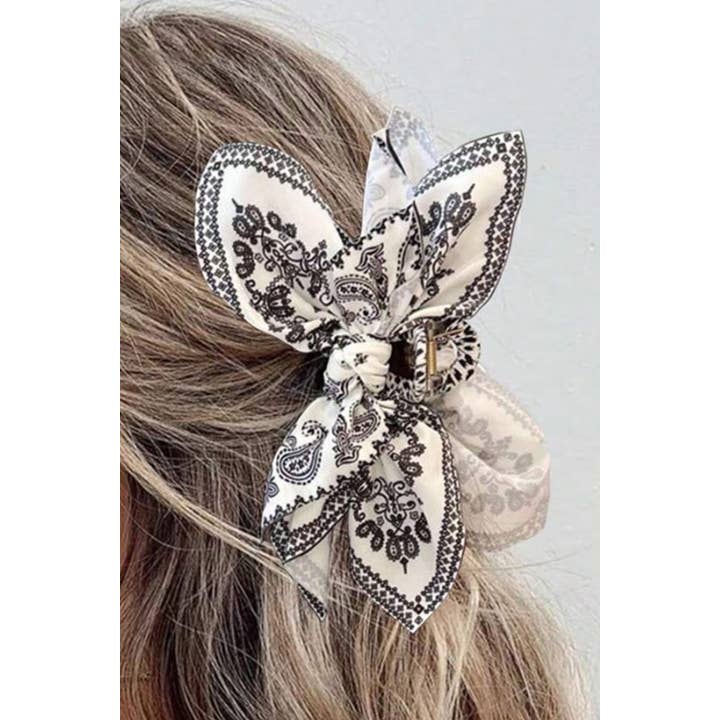 Paisley Print Bow Claw Clip