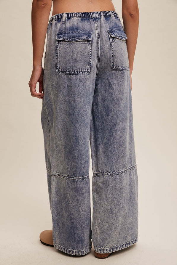 Listicle Wide Leg Denim Drawstring Pants