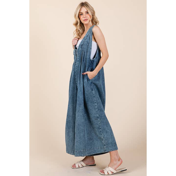 Denim Pleated Jumpsuit