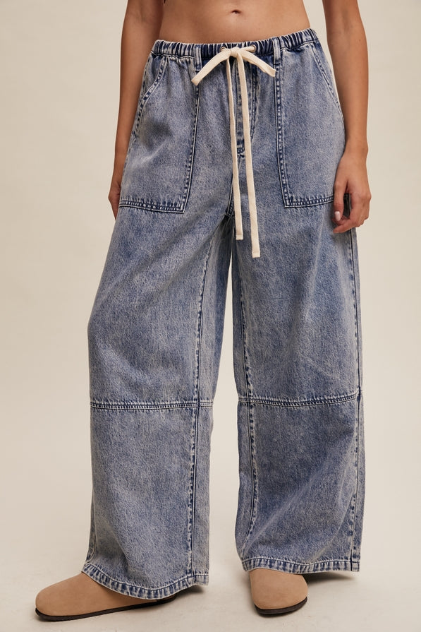 Listicle Wide Leg Denim Drawstring Pants