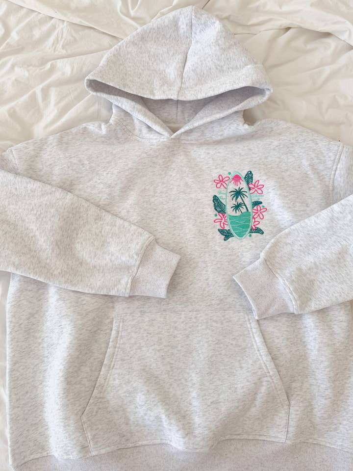 Sunkissed Coconut Surfing The Waves Embroidered Hoodie