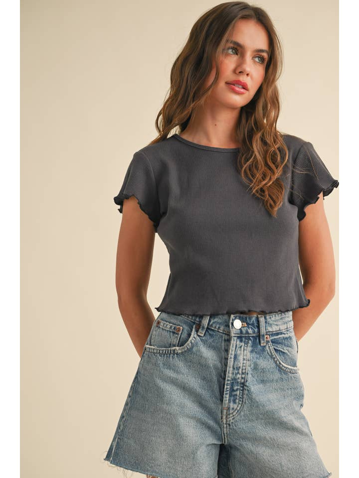 Miou Muse Mini Waffle Short Sleeve Top