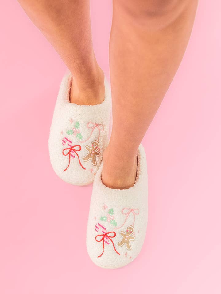 Gingerbread Bows Christmas Slippers