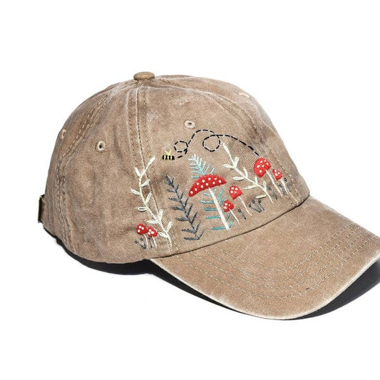 Quince Fables Mushroom Forrest & Bee Embroidered Baseball Cap