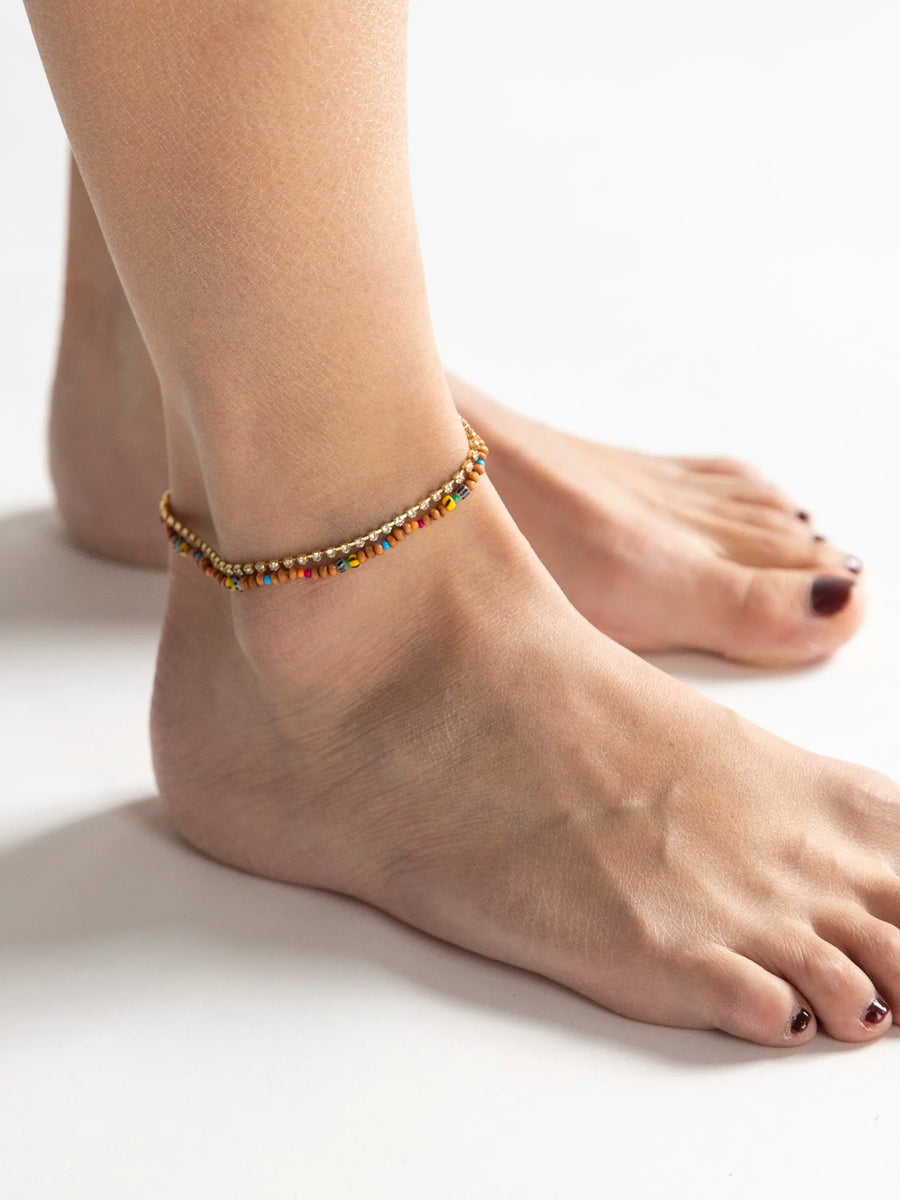 Natural Life Golden Eye Layered Anklet - Rainbow