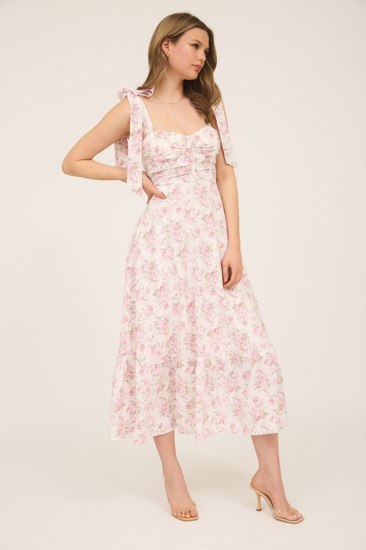 Blu Pepper Floral Tie Strap Midi Dress