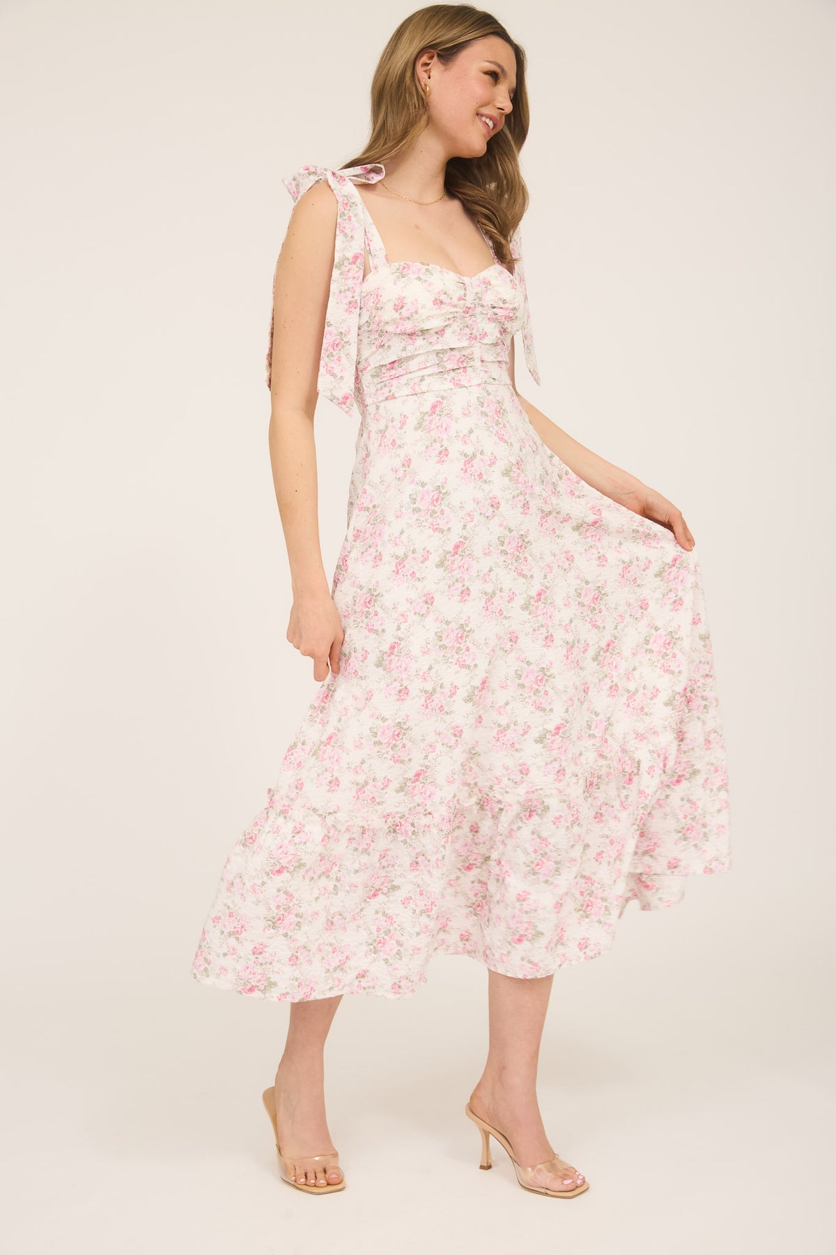 Blu Pepper Floral Tie Strap Midi Dress