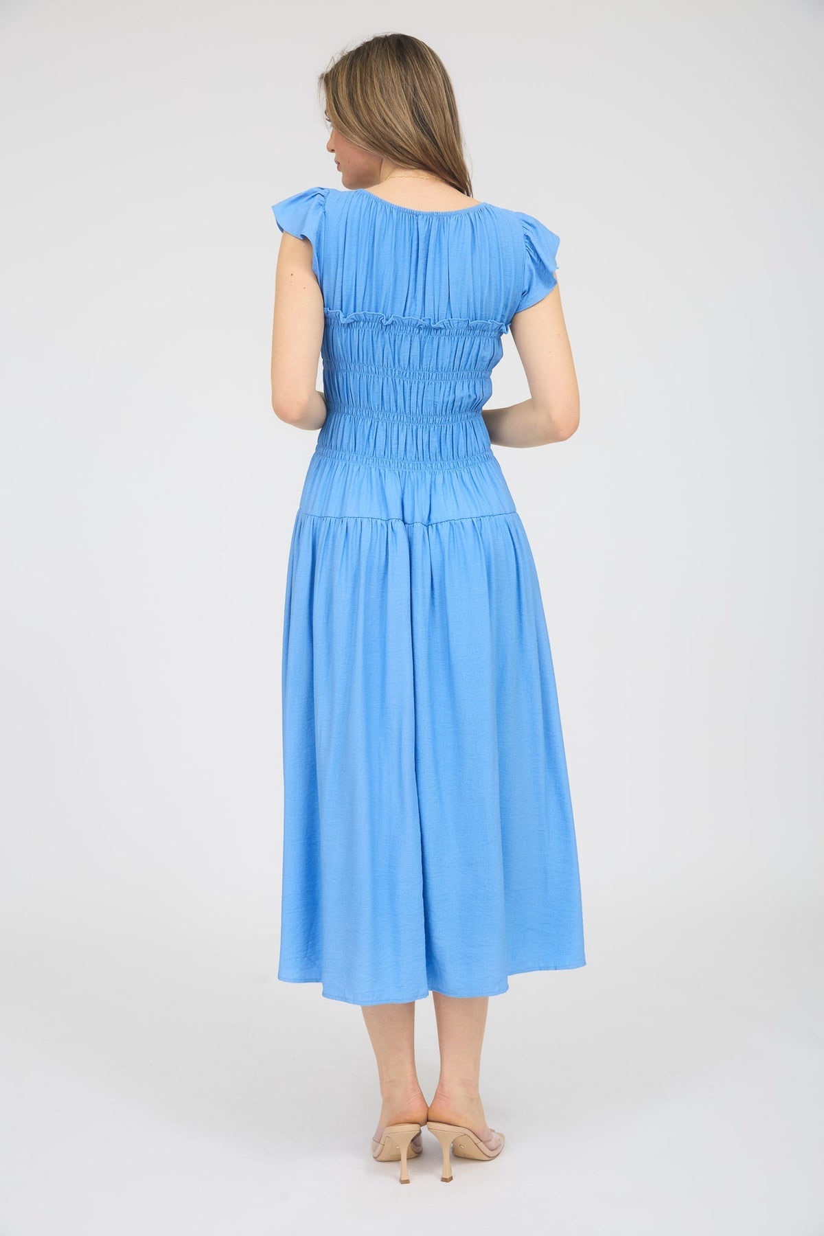 Blu Pepper Ruffle Sleeve Midi Drees